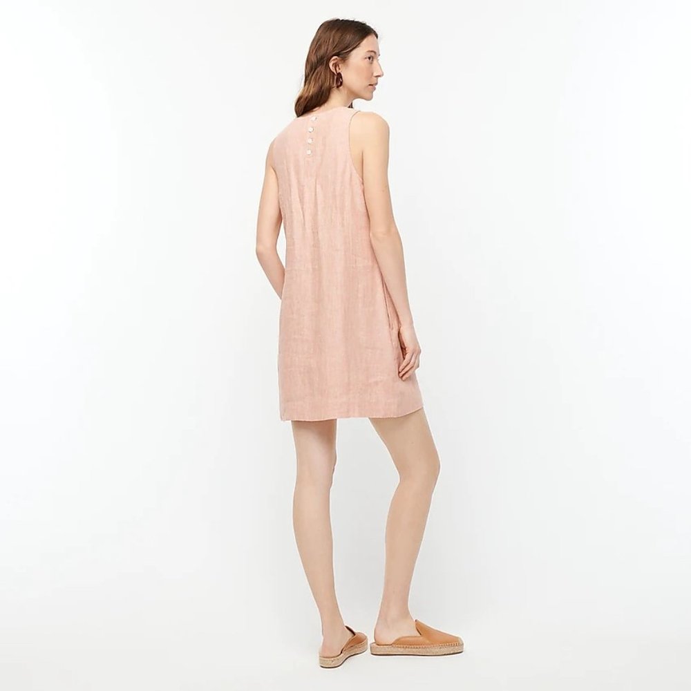 Button-back a-line linen shift dress in light pink
